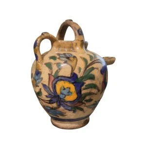 Antique Persian Qajar Glazed Ceramic Ewer, Hand-painted Floral Design - Picture 1 of 7