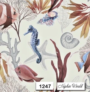 (1247) DOS servilletas individuales de papel para almuerzo decoupage - CABALLITO DE MAR OCÉANO PESCADO DE MAR - Imagen 1 de 3