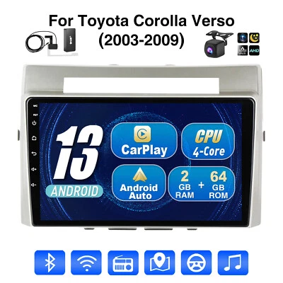 Für Toyota Corolla Verso 2003-2009 Android 13 64G Carplay DAB+ Autoradio GPS Cam - Bild 1 von 4