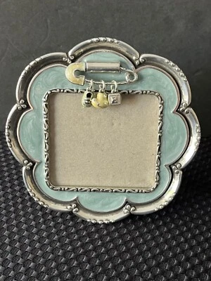 Brighton Baby Boy Picture Frame Blue Enamel Baby Love Flower - Image 1 of 4