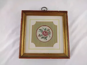 Vintage Petit Point Flower Bouquet from France Handmade Stitched Framed Rose - Picture 1 of 6