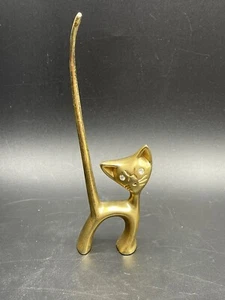 Vintage Messing Katzenfigur mit Schwanz nach oben & Glasaugen - Bild 1 von 8