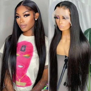 30" Natural Synthetic Lace Front Wigs Black Long Straight Hair Heat Resistant US - Picture 1 of 9