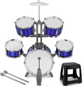 Kids Drum Set 5 Piece Toddlers Jazz Drum Kit with Stool Musical Instrument Toys - Picture 1 of 8