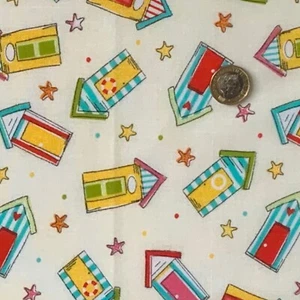 polycotton fabric quality craft material metre fat quarter baby beach huts ivory - Picture 1 of 14