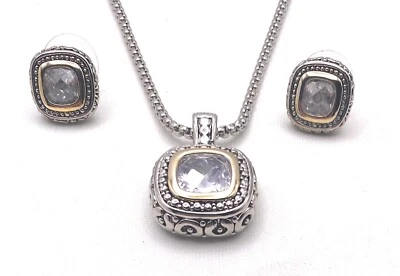 Juego de pendientes colgantes de cristal de topacio transparente enchapado en oro caja de cables collar de cadena Foto 1 de 4