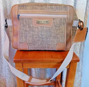pierre cardin VTG 1980's Brown Tweed Carry On Shoulder Crossbody Brass Logo Bag - Picture 1 of 14