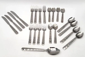 Set of 23 Vintage Gibson Facet Diamond Handled Stainless Steel Flatware Set - Picture 1 of 17
