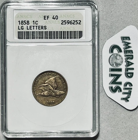 1858 1C FLYING EAGLE CENT ANACS CERTIFIED EF40 LARGE LETTERS Cover