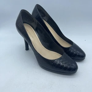 ANN TAYLOR WOMEN'S Size 7 Leather Crocodile Embossed Black Slip On Heels Pumps - Picture 1 of 9