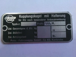 Typenschild Peka Kupplungskugel mit Halterung Anhänger s93 - Picture 1 of 1