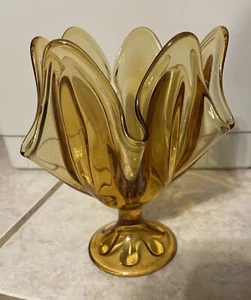 Vtg Viking SIX Petal Amber Yellow Handkerchief Swung Pedestal Vase Compote 7” - Picture 1 of 6