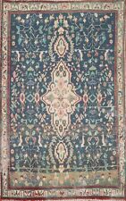 Semi-antique Distressed Mahal Traditional Area Rug 4x7 Handmade Wool Blue Carpet