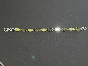 925 Silver Bracelet With Peridot Crystals 13.89 Grams - Picture 1 of 14