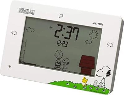 RHYTHM 8RDA79MS03 Snoopy Alarm Clock Calendar Included White 3.9 x 6.4 x 1.8 in - Image 1 of 4