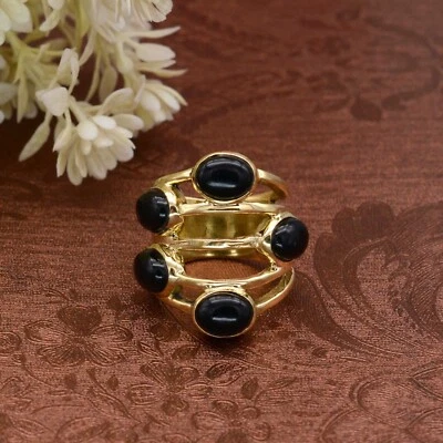 Black Onyx Stone Brass Gold  Ring Handmade Ring Girl  Women Multiple Stone Ring - Image 1 of 4