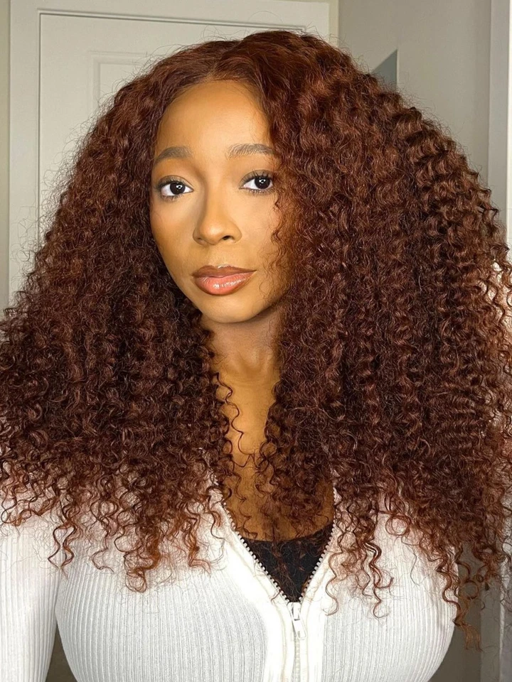 UNICES Paquetes Rizados Peruanos Marrón Rojizo con Cierre de Encaje Tejido de Cabello Humano EE. UU. Foto 1 de 4