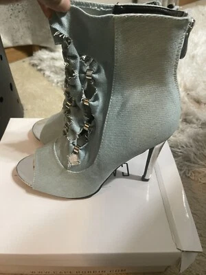 CAPE ROBBIN Light Blue Denim Silver Metal Cutout Peep Toe High Heel Size 10 - Image 1 of 4