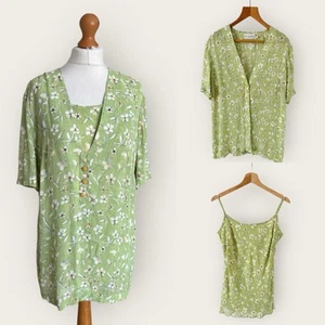 Anna Maxwell Sz 14 Vintage Blouse Tunic Cami Vest 2 Piece Co- Ord Floral Green - Picture 1 of 16