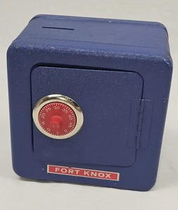 Vintage Superior Toys Fort Knox Toy Safe Piggy Bank Coin Bank Blue Doesn't Lock - Picture 1 of 15