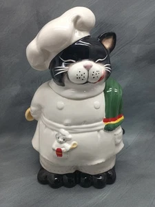Vintage Ceramic Black Cat Chef W/ Mouse & Spoon Cookie Jar: - Picture 1 of 14