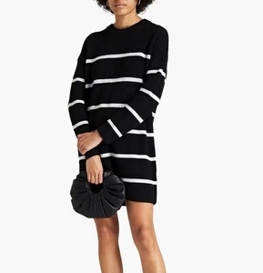 Alice + Olivia Striped Cashmere Knit Sweater Dress Womens OS Black White Mini - Picture 1 of 9