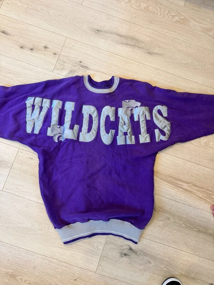 Vintage M Kansas State Wildcats Sweatshirt Purple Legends Athletic 90s NCAA USA - Image 1 of 3