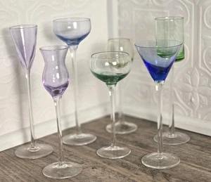 Lot of (7) Roscher & Co. Hand Blown Glass Long Stem Cordial Glasses Assorted - Picture 1 of 7