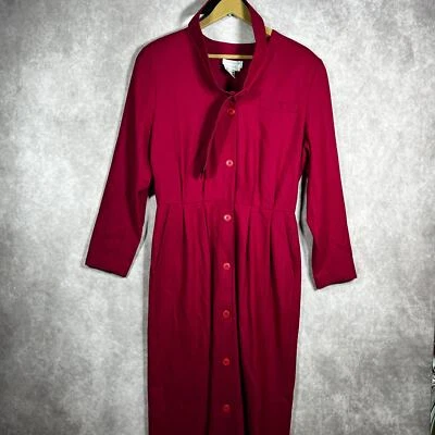 Vintage The Cambridge Shop Vestido Camisa de Lã Feminino 12 Botões com Cinto Vermelho Midi - Imagem 1 de 4