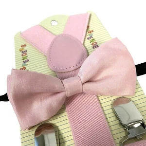 Wedding Blush Pink Suspender + Bow Tie Combo Set Toddler Kids Boys Girls Baby - Picture 1 of 2