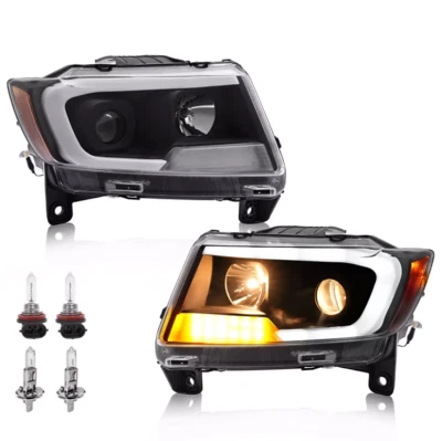 LED DRL Projector Headlights w/Bulbs For Jeep Grand Cherokee 2011 2012 2013 Pair Foto 1 de 4