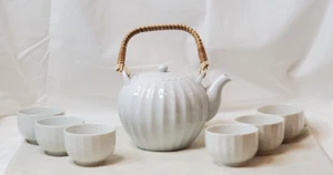 Vintage Japanese Teapot Tea Kettle Set Mid Century Modern with Rattan Handle - Picture 1 of 12