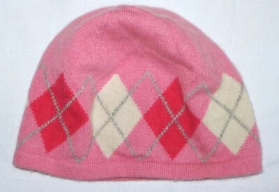 Gorro de cachemir rosa LANDS END patrón Argyle EXCELENTE Foto 1 de 4