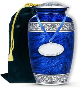 Memorials Cremation Urns for Human Ashes with Velvet Bag | Large Adult Blue - Picture 1 of 5
