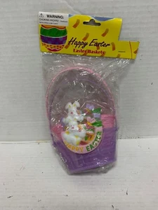 Set of 2 Plastic Pink Purple Happy Easter Bunny Spring Candy Gift Decor Basket - Picture 1 of 10