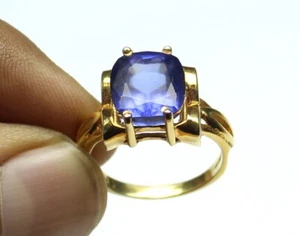 Blue Tanzanite Quartz 925 Silver Ring, Emerald Shape Ring, Gift For Her - Picture 1 of 12