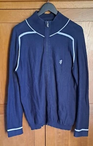 Vintage PRINGLE Men's L Blue 100% Knitted Cotton Zip Through Cardigan - Picture 1 of 5