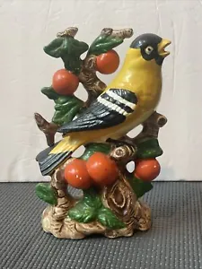 Vintage Japan Ceramic Pottery Lovely Yellow Bird in Fruit Tree Figurine 8” - Picture 1 of 10