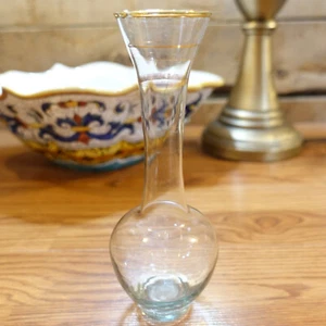 Bud Vase Clear Glass Gold Trim - Swanky Barn - Picture 1 of 12