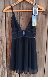 Neu mit Etikett Rachel Roy schwarz tief ausgeschnittenes Babydoll Nachthemd Nachthemd 2-teiliges Set durchsichtig - Bild 1 von 14