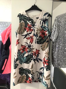 Peacocks Size 12 Pit To Pit 19in Cream Multi Floral Linen Blend Lined Dress - Picture 1 of 5