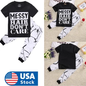 Baby Boy Clothes Summer Outfits Short Sleeve Letter Printed T-Shirt Tops+Shorts - Picture 1 of 13
