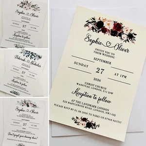 Wedding Invitations / Evening Reception Invites Fully Personalised Boho/Flowers - Picture 1 of 8