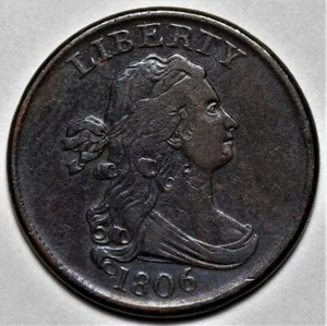 1806 Draped Bust Half Cent - Small 6/Stemless - Rotated Die - 1/2c Copper Coin - Picture 1 of 8