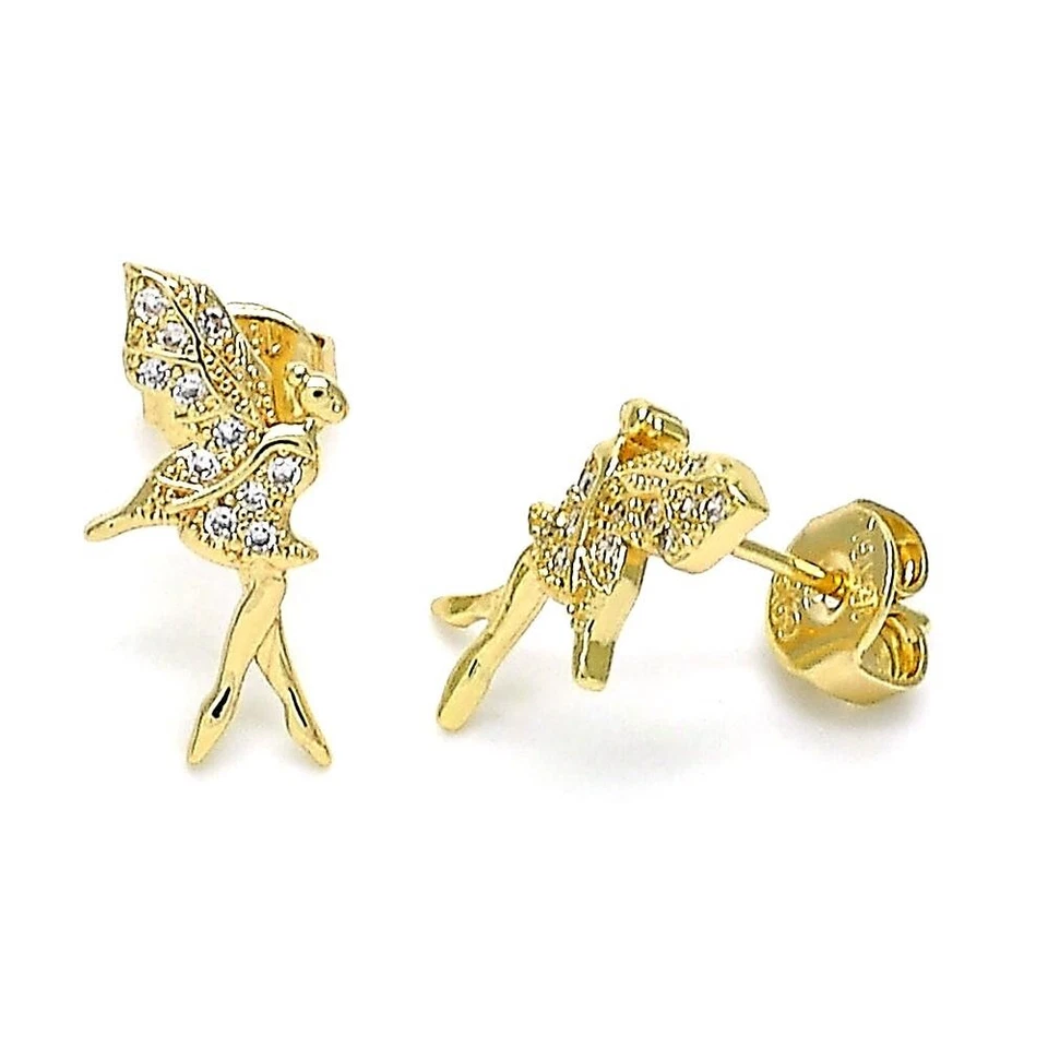14K GOLD PLATED STUD EARRIING FAIRY DESIGN WITH WHITE MICRO PAVE  CZ  M593 - Image 1 of 1