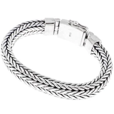 925 Silver 12mm Mens Braided Chain Bali Handmade Sterling Bracelet, 7.5-10" - Image 1 of 4