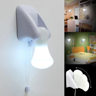 Pull Cord LED Bulb Handy Stick On Wall Mount Cupboard Room Night Light Gifts