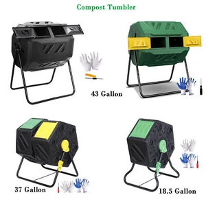 18.5/37/43 Gal Large Compost Tumbler Bin Chamber Rotating Composter Sliding Door - Picture 1 of 49