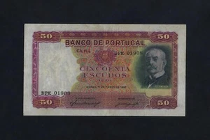 PORTUGAL 50 Escudos 1947 P-154 VF RARE DATE - Picture 1 of 2
