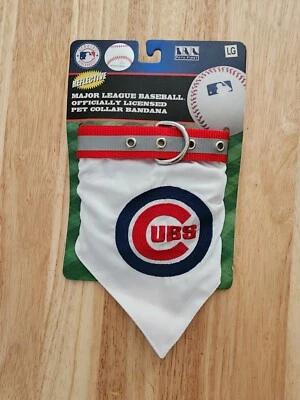 Dog Collar Pet Bandana MLB Chicago Cubs Size Large Breed Reflective Adjustable - Image 1 of 4